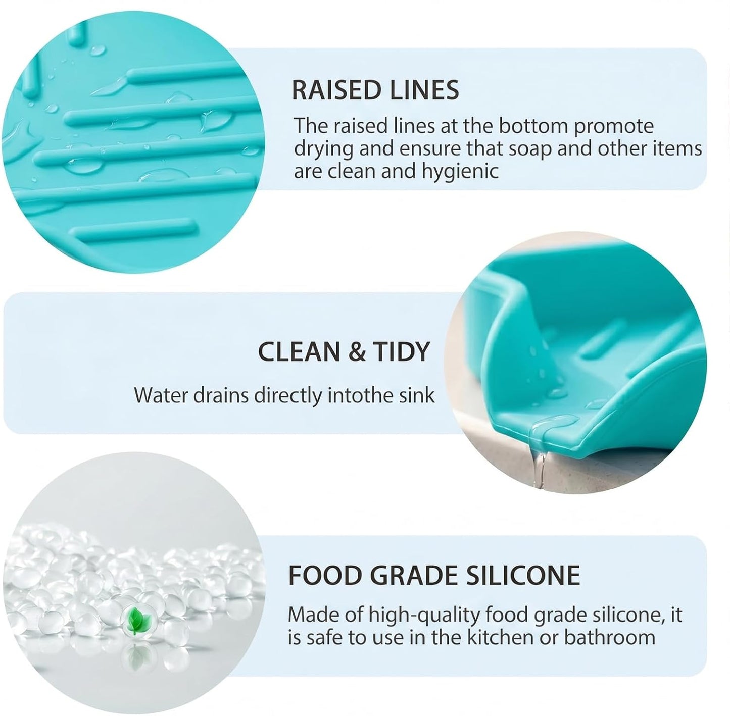 MicoYang Silicone Bathroom Soap Dishes with Drain Spout-Bathroom and Kitchen Sink Organizer,Sponge Holder,Dish Soap Tray,Perfect for Dispenser,Scrubber,Bottle,Cup on Sink or Counter-Black 4.9"×3.2"