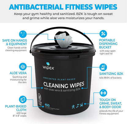Wipex Gym Wipes Bucket Refill – EWG Verified, 400 Ct Plant-based Fitness Equipment Wipes, Lavender and Vinegar to Clean Surfaces, Safe Yoga Mat Cleaner, Gym Cleaner and Peloton