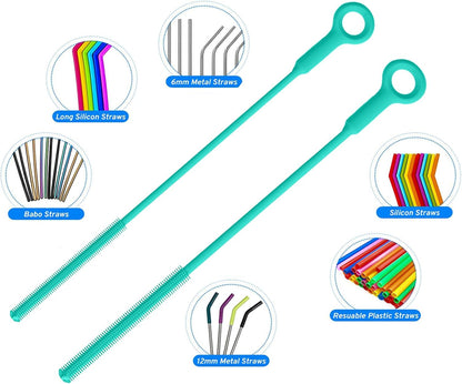 Bottle Brush & Straw Cleaner Brush Set,Silicone Bottle Brush with Sturdy Handle for Water Bottles,Tumblers,Baby Bottles,Long Flexible Straw Cleaner Brush for Standard Straws(Blue)