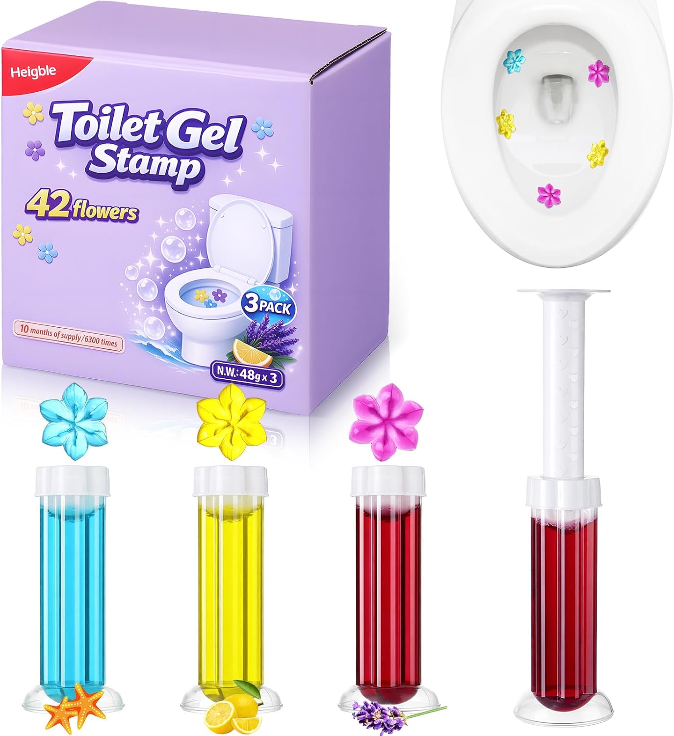 6 Pcs Toilet Gels 84 Count 1 Kind Flower Stamp Bowl Gel Scent Toilet Stain Removal Cleaner Air Freshener Flower Stamps Pack for Bathtubs Bathroom