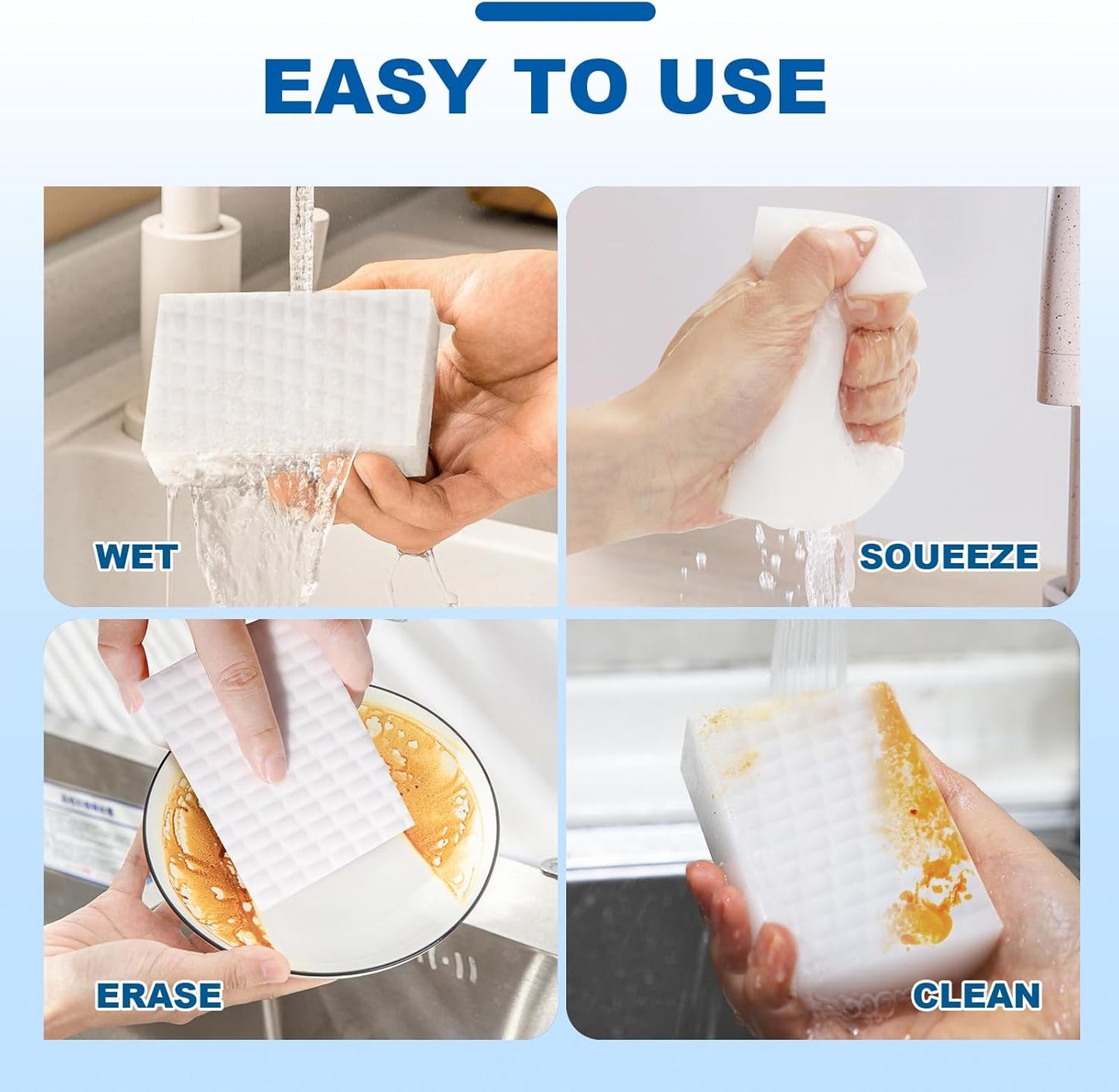 50-Pack Extra-Thick Melamine Sponges – 3.94" × 2.76" × 1.18" Durable Kitchen & Bathroom Cleaning Pads – Powerful, Non-Scratch, Water-Activated Magic Sponge