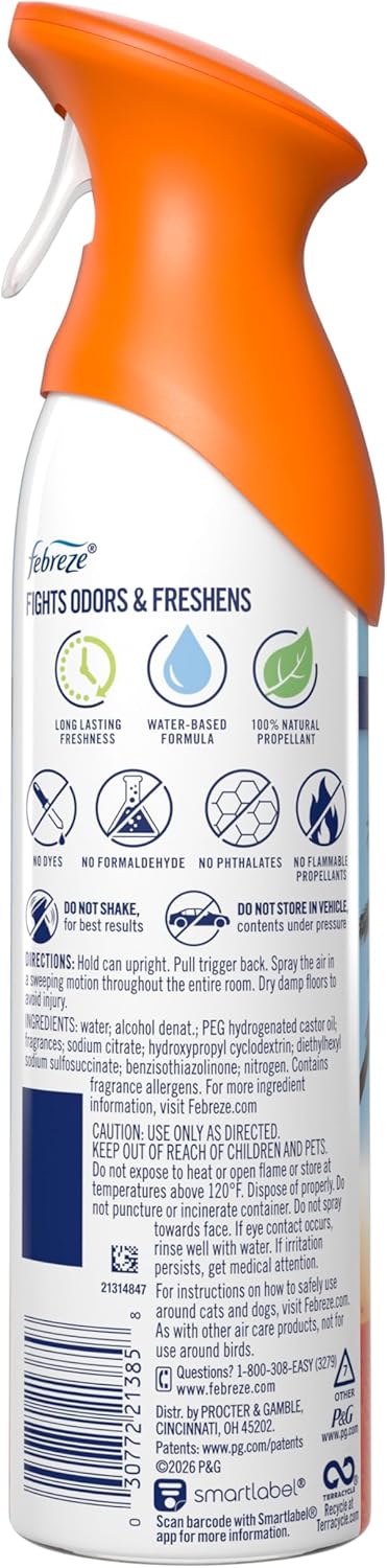 Febreze Air Mist, Air Freshener Spray, Odor Fighting Room Spray, Deodorizer for Home Bathroom Kitchen Office Apartment Dorm Room Classroom, Hawaiian Aloha, 8.1oz, 6ct
