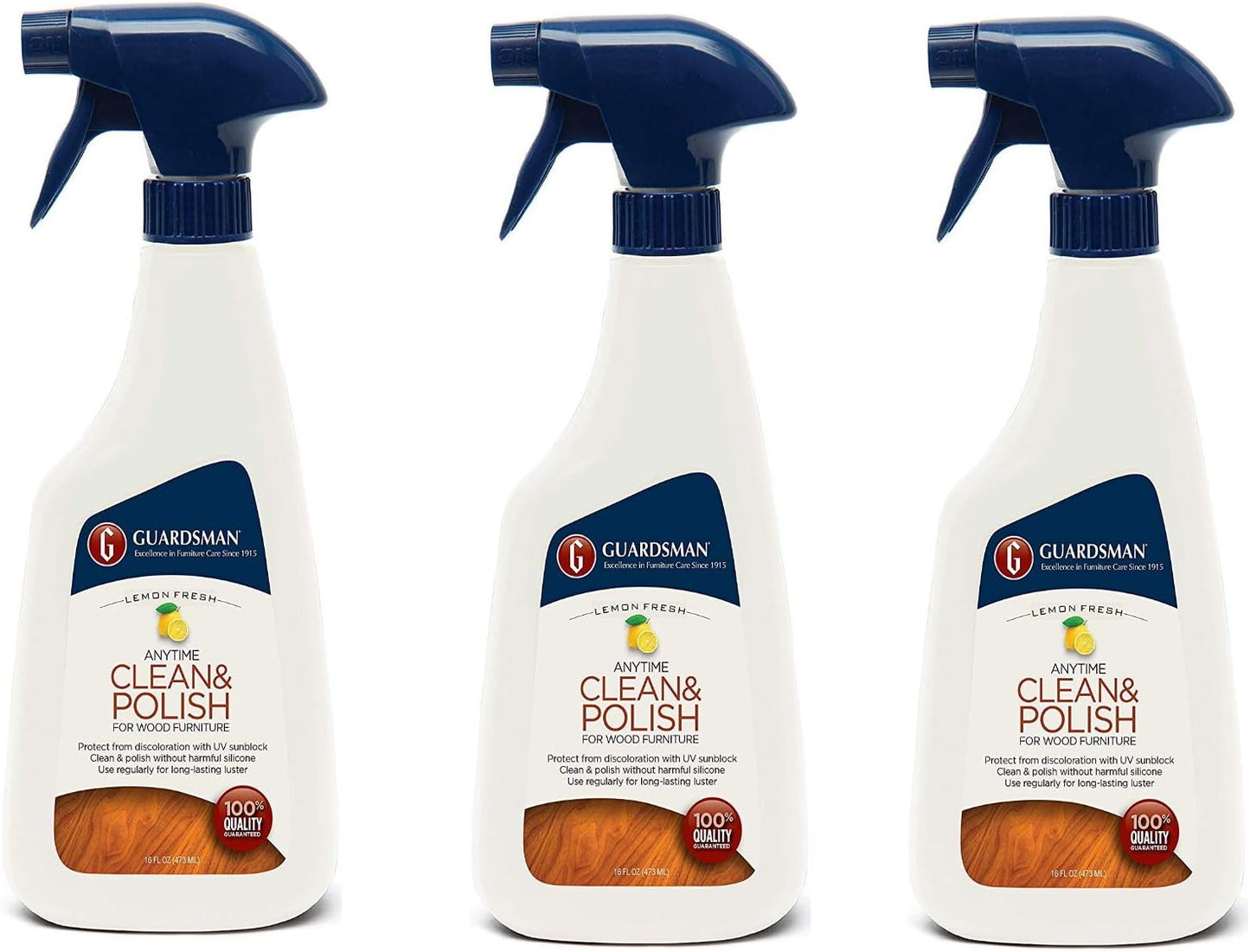 Guardsman Clean & Polish For Wood Furniture - Lemon Fresh - 16 oz - Silicone Free, UV Protection - 2 Pack