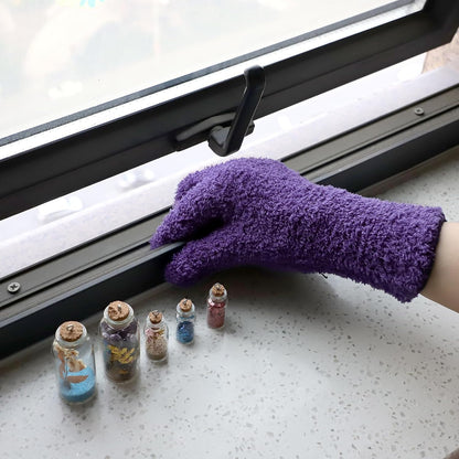 Patelai 2 Pairs Microfiber Gloves for plants Dusting Cleaning Glove Mittens House Cars Blinds Dusting(Blue, Grass Green,Large)