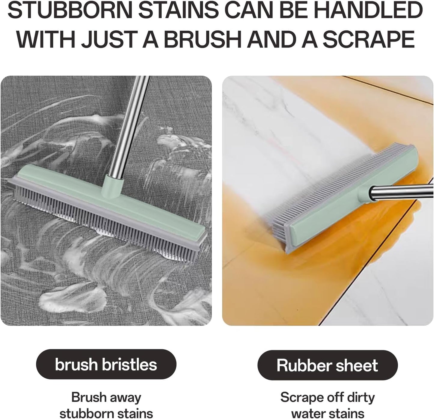 Pet Hair Rubber Broom with Squeegee for Carpet,Fur Remover Broom Carpet Rake for Pet Hair Removal, with 50" Long Handle