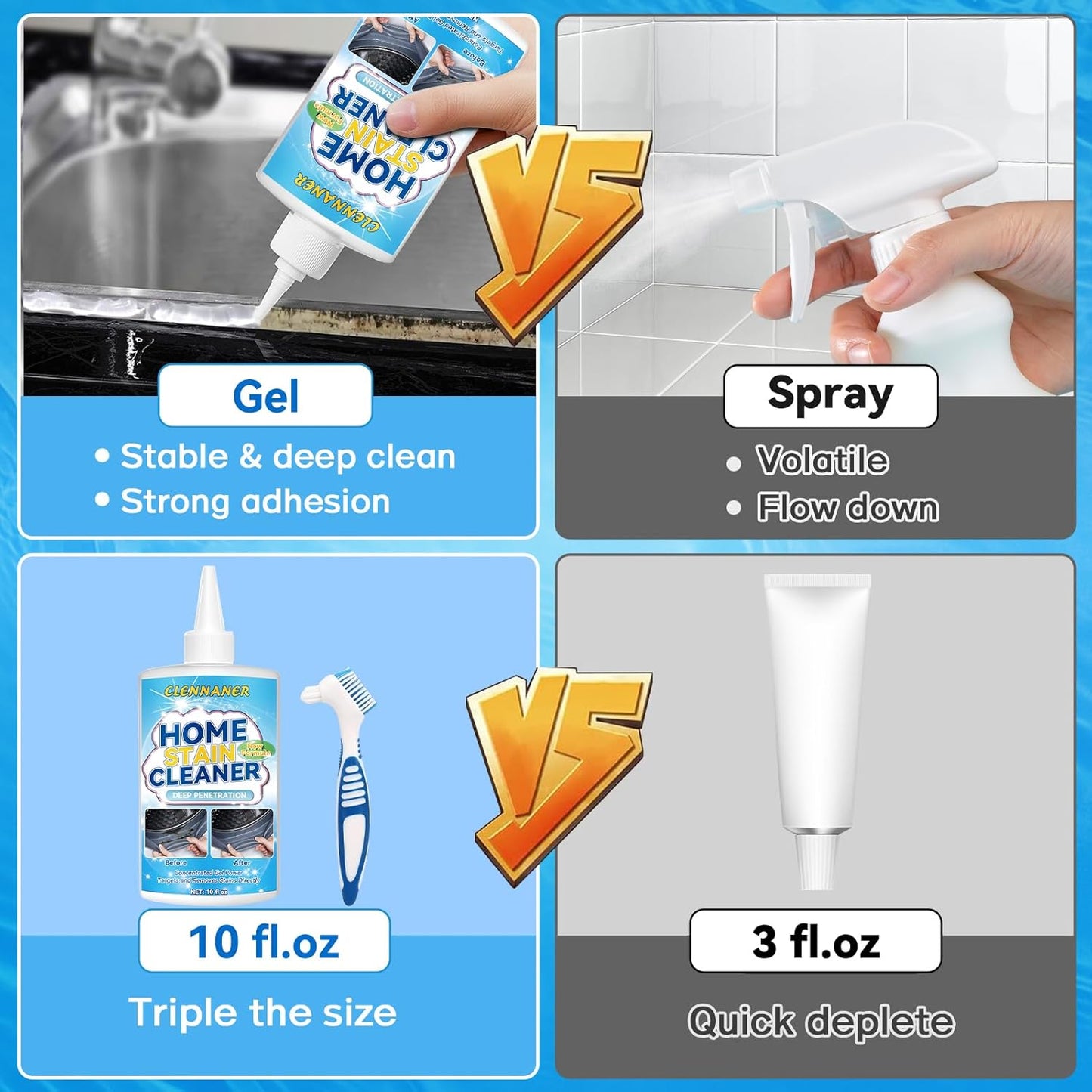 Home Remover Gel, 10 Fl Oz Household Stain Cleaner Gel for Washing Machine, Refrigerator Strips, Grout Cleaner for Tiles Grout Sealant Bathroom Kitchen Sinks Cleaning