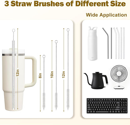 XYFuuee 5 Pack Bottle Brush Set, 5 in 1 Water Bottle Cleaning Brush, Long Handle Narrow Wine Cup Cleaner, 3 Straw Brushes for Stanley, Travel Nipple Lid Gap Detail Washer Brush