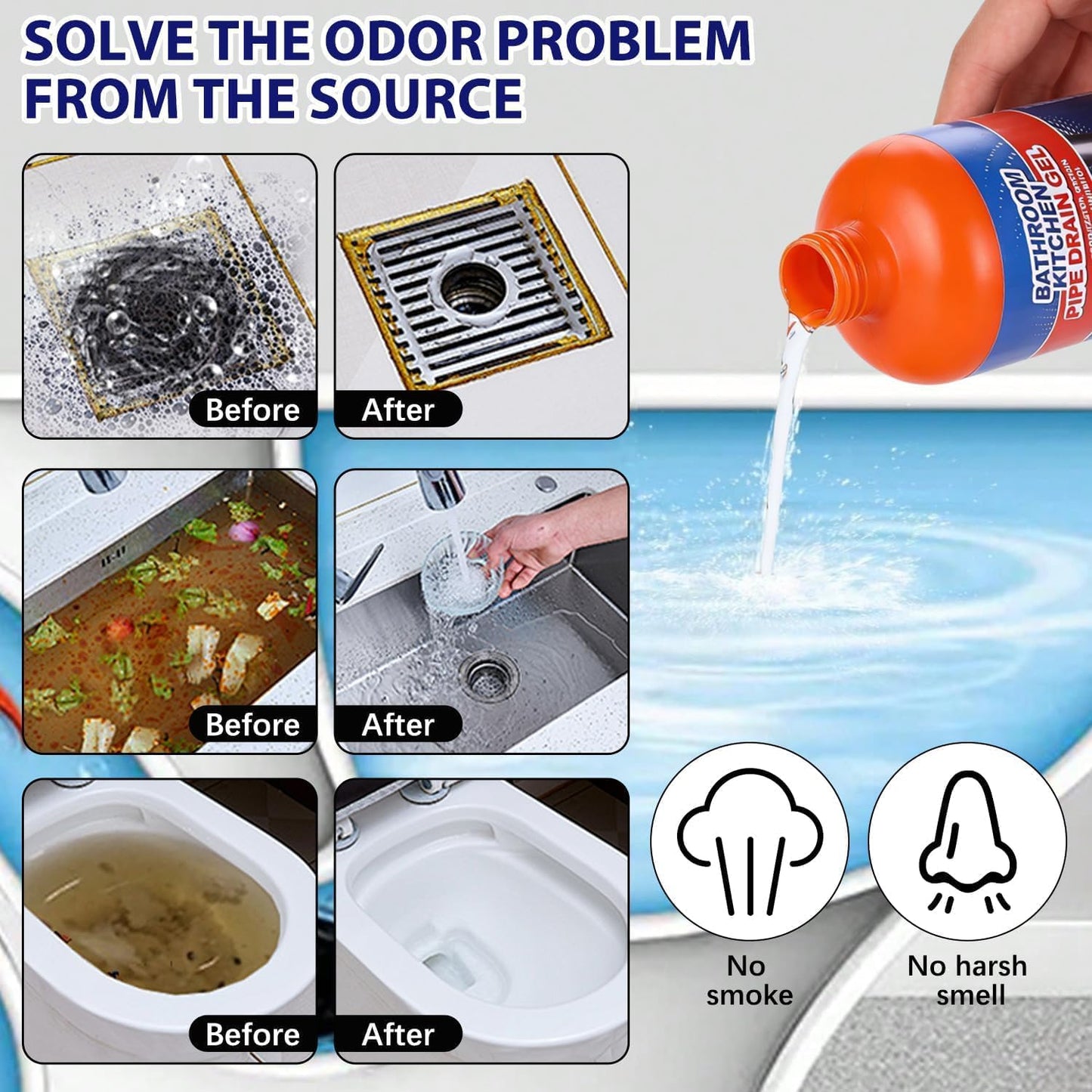 Drain Clog Remover, Professional Strength Liquid Drain Opener and Cleaner, Fast Acting Dissolver for Bathroom, Kitchen and Toilet, 500mL