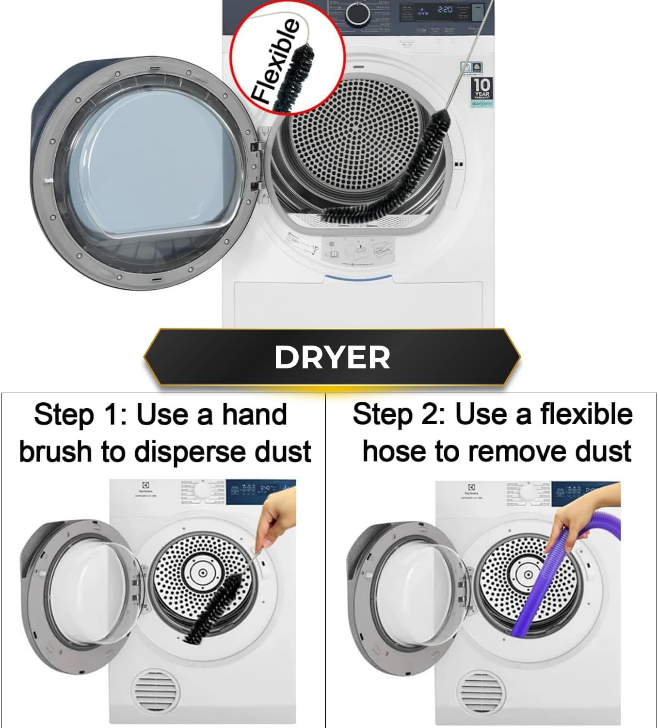 For Shark Navigator, Rotator & Rocket Vacuums: Flexible Crevice Tool for Hard to Reach Places, Dryer Vent Vacuum Attachment (Replacement Attachment Kit)