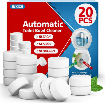 USKICH 20 Pack Toilet Bowl Cleaner Tablets,Blue Automatic Toilet Tank Cleaners, Long-Lasting Household Toilet Cleaners,Toilet flush Cleaning & Deodorizer