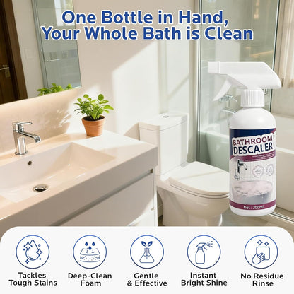 Bathroom Descaler Foam Cleaner for Hard Water Stains - Powerful Foaming Spray for Shower Toilet Sink Tile Cleaning, Limescale Buildup Remover All-Purpose Bathroom Cleaner (10.1 Fl Oz)