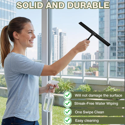 FARMER Shower Squeegee for Glass Doors, 10-Inch Glass Squeegee for Windows, Car Glass and Mirrors, Multi-Purpose Stainless Steel Squeegee with Suction Wall Hook and Over Door Hook, Silver