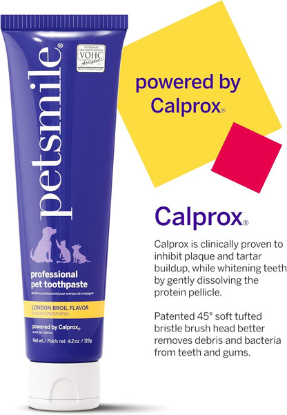 Petsmile Professional Pet Toothpaste for Cats & Dogs - VOHC Accepted Toothpaste - Clinically Proven to Control Plaque & Tartar Calprox Formula (London Broil, 4.2 Oz)
