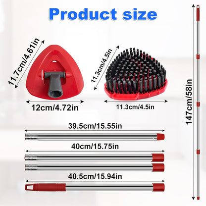 4 Part Stainless Steel Spin Mop Handles, Mop Base & Upgrade Scrub Brush Combo for Ocedar EasyWring 1 Tank Spin Mop System, Mop Handle Mop Base & Brush Set for O Cedar Mop, Universal Thin Screw Joints