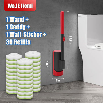 Disposable Toilet Brush Kit with 30 Refills, No-Touch Toilet Wand Cleaning System, Wall Mounted Toilet Bowl Cleaner for Bathroom, Sink, Bathtub – Hygienic Deep Cleaning