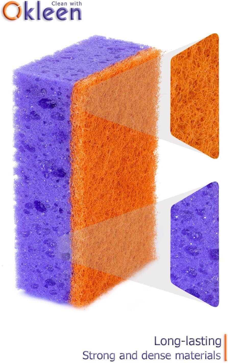 Green Multi Use Scrub Sponge. Made in Europe. 9 Pack, 4.3x2.8x1.4 inches. Odorless Heavy Duty and Non Scratch Fiber. Best, Durable, Delicate, Porous, Non Cellulose Kitchen Sponges and Scrubbers