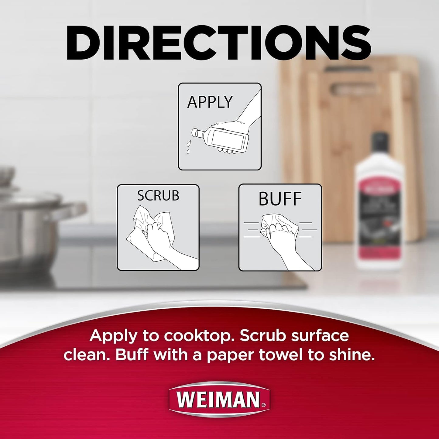 Weiman Non-Abrasive, No Scratch Induction Glass Ceramic Stove Cooktop Heavy Duty Cleaner and Polish, 20 Ounce
