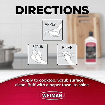 Weiman Glass Cooktop Heavy Duty Cleaner & Polish - Shines and Protects Glass/Ceramic Smooth Top Ranges with its Gentle Formula - 10 Oz., Clear