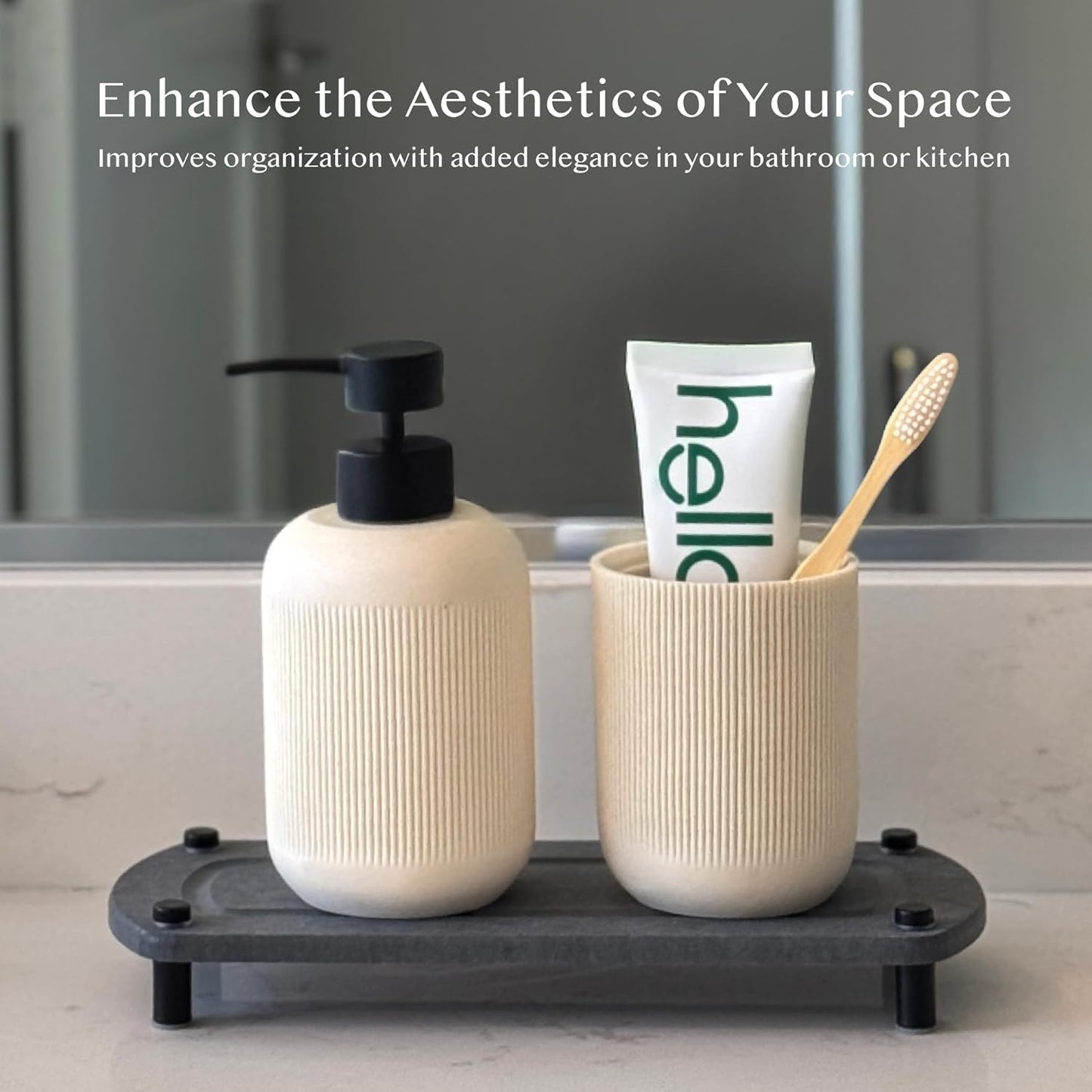 2PCS Water Absorbing Stone Soap Tray for Kitchen Bathroom Sink, Quick Dry Diatomaceous Earth Drying Rack and Shower Caddy, Soap Dispenser and Sponge Holder Organizer for Countertop, TWINKLE MOMENT; Pure White