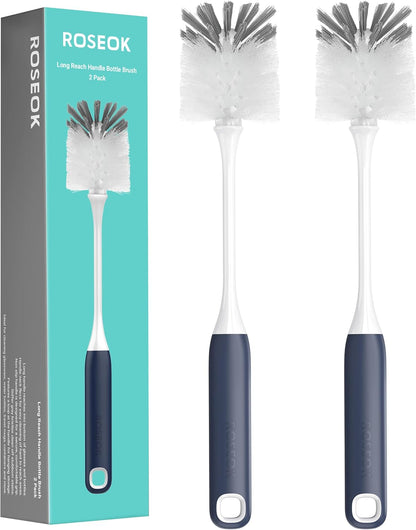 ROSEOK Long Handle Water Bottle Brush,Flexible Bottle Brush for Cleaning Milkshake Cup,Sports Bottle,Navy Blue,2 Pack