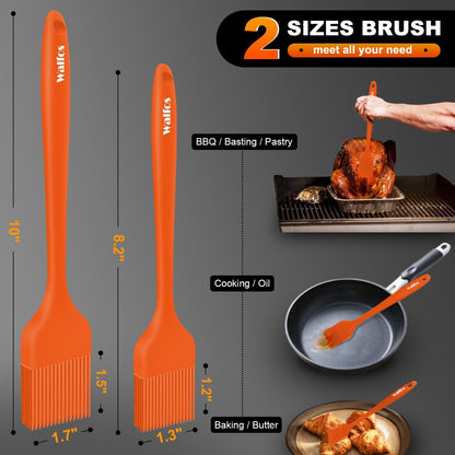 Walfos Silicone Basting Pastry Brush, Heat Resistant Pastry Brush Set, Strong Steel Core and One-Pieces Design, Perfect for BBQ Grill Baking Kitchen Cooking, BPA Free and Dishwasher Safe, 2 Pcs (Blue)
