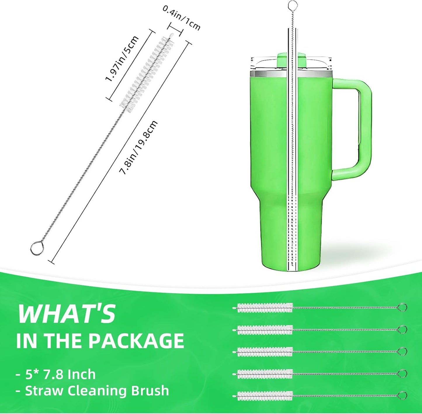 Cleaning Brushes for Reusable Drinking Straws, Set of 5, Long Wire Handle, Bottle and Straw Cleaner for Stanley Mug, Sippy Cup, Water Bottle and Tubes, Reusable and Flexible