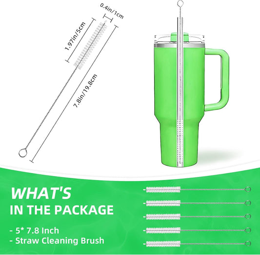Cleaning Brushes for Reusable Drinking Straws, Set of 5, Long Wire Handle, Bottle and Straw Cleaner for Stanley Mug, Sippy Cup, Water Bottle and Tubes, Reusable and Flexible