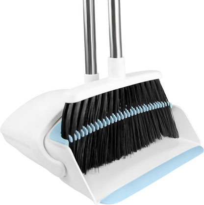 Broom and Dustpan Set, Broom Dustpan Combo Set for Home Commercial Cleaning Supplies Angle Broom with Long Handle Perfect for Courtyard Garage Street (Green)
