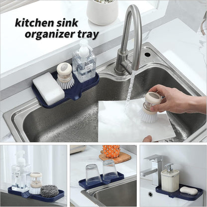 MicoYang Silicone Bathroom Soap Dishes with Drain Spout-Bathroom and Kitchen Sink Organizer,Sponge Holder,Dish Soap Tray,Perfect for Dispenser,Scrubber,Bottle,Cup on Sink or Counter-Black 4.9"×3.2"