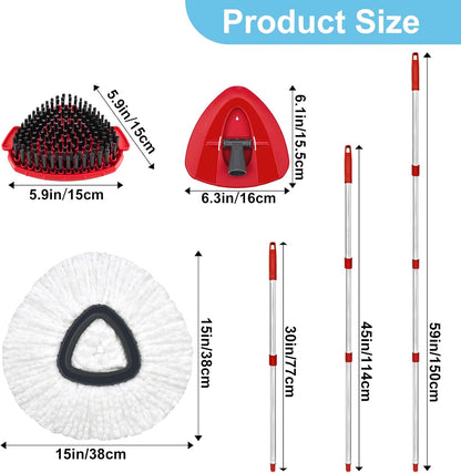 Spin Mop Handle, Mop Replacement Head,Brush,Base Compatible with OCedar EasyWring 1 Tank,2 Microfiber Mop Refills,1 Mop Base,1 Brush and 30-58" Mop Handle Combo Set for OCeda,Use for Floor Cleaning