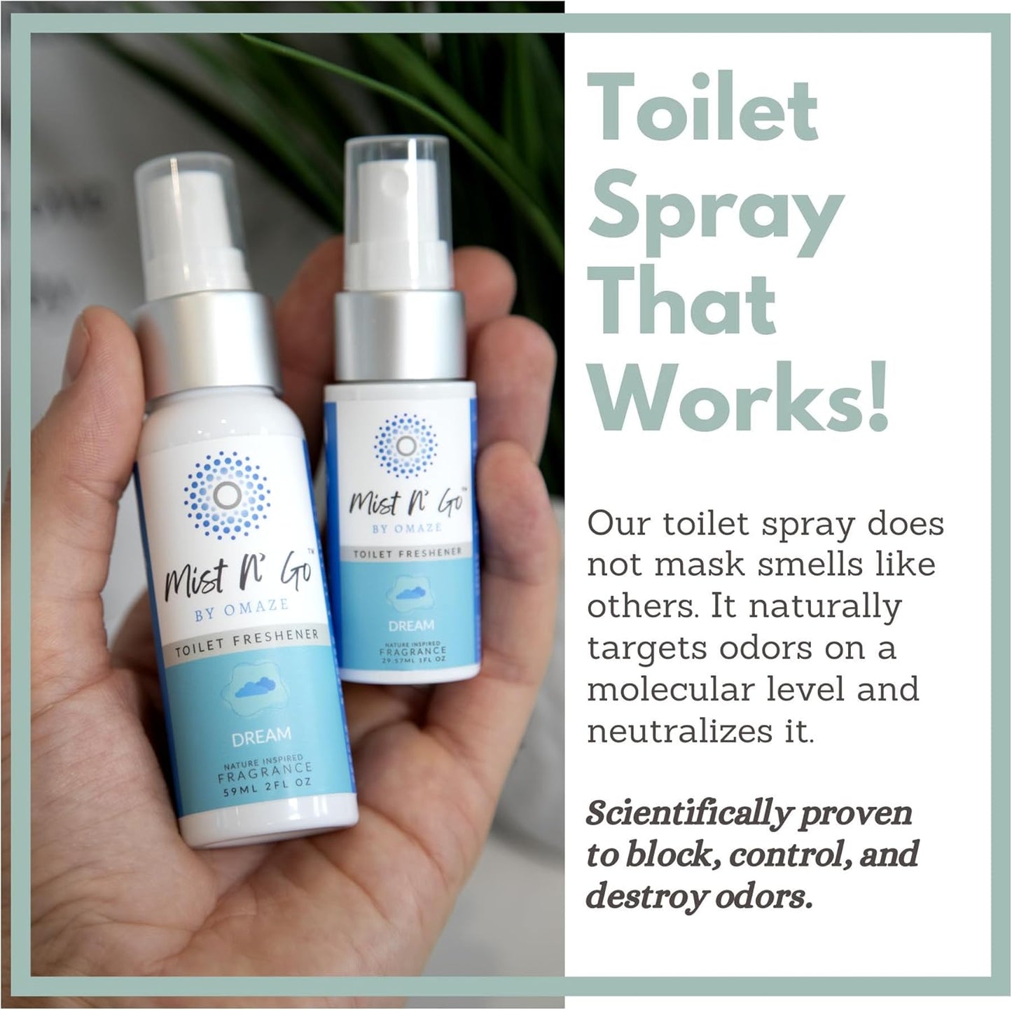 Mist N’ Go by Omaze Travel Bathroom Spray for Toilet Spray Odor Eliminator - Travel Toilet Spray for Bathroom Air Freshener Spray for Bathroom Deodorizer - Clean Mix, Travel Size (1oz x2)