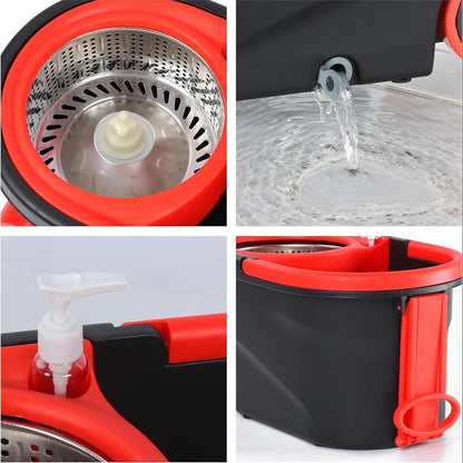 360° Spin Mop and Bucket System with Wringer - Includes 3 Microfiber Mop Refills & 50" Extended Handle for Floor Cleaning, Easy Squeeze, Efficient Home Cleaning Tool (Green)
