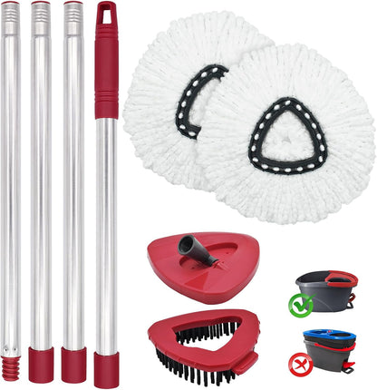 Spin Mop Replace Head, Base, Mop Handle Replacement for OCedar EasyWring 1 Tank System, Include 2 Microfiber Mop Head Replacement, 1 Sturdy Iron 30-58" Mop Handle, 1 Scrubber Head, 1 Spin Base