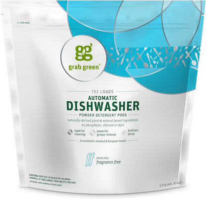 Grab Green Automatic Dishwashing Detergent Pods, 60 Count, Thyme Fig Leaf Scent, Plant and Mineral Based, Superior Cleaning, Powerful Grease Removal, Brilliant Shine