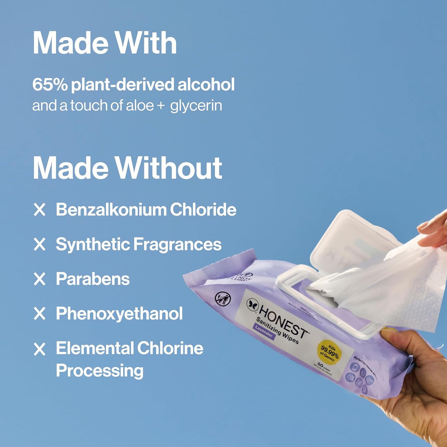 The Honest Company Fragrance-Free Sanitizing Alcohol Wipes, Antibacterial with Aloe, Kills 99% of Germs, 150 Count