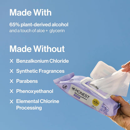 The Honest Company Fragrance-Free Sanitizing Alcohol Wipes, Antibacterial with Aloe, Kills 99% of Germs, 150 Count