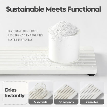 2PCS Water Absorbing Stone Drying Tray Mat for Bathroom Sink & Kitchen Counter Faucet Organizer, Quick Dry Dish Rack Soap Dispenser Sponge Holder, Vanity Sink Caddy Bar Coaster, Ivory White 8“x 4”