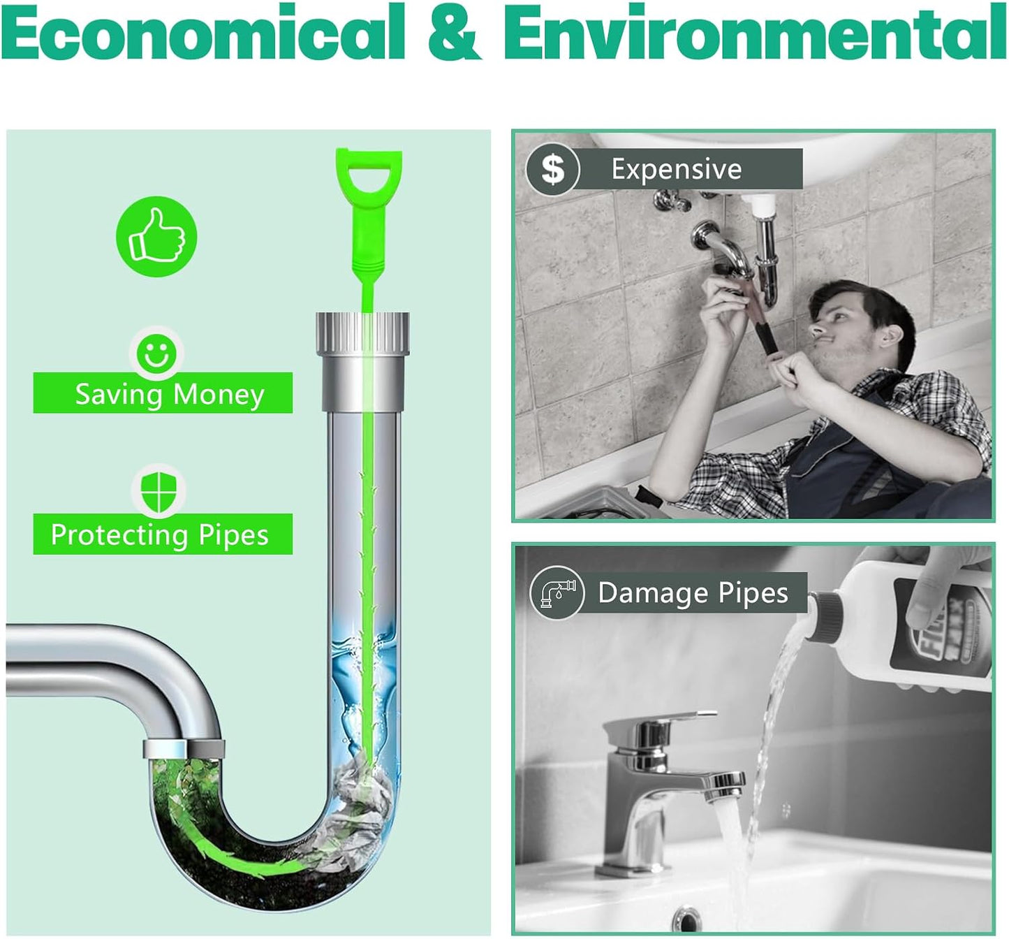 Drain Snake Hair Drain Clog Remover - 3 Pack Shower Snake Sink Unclogger Tool with Exquisite Packaging