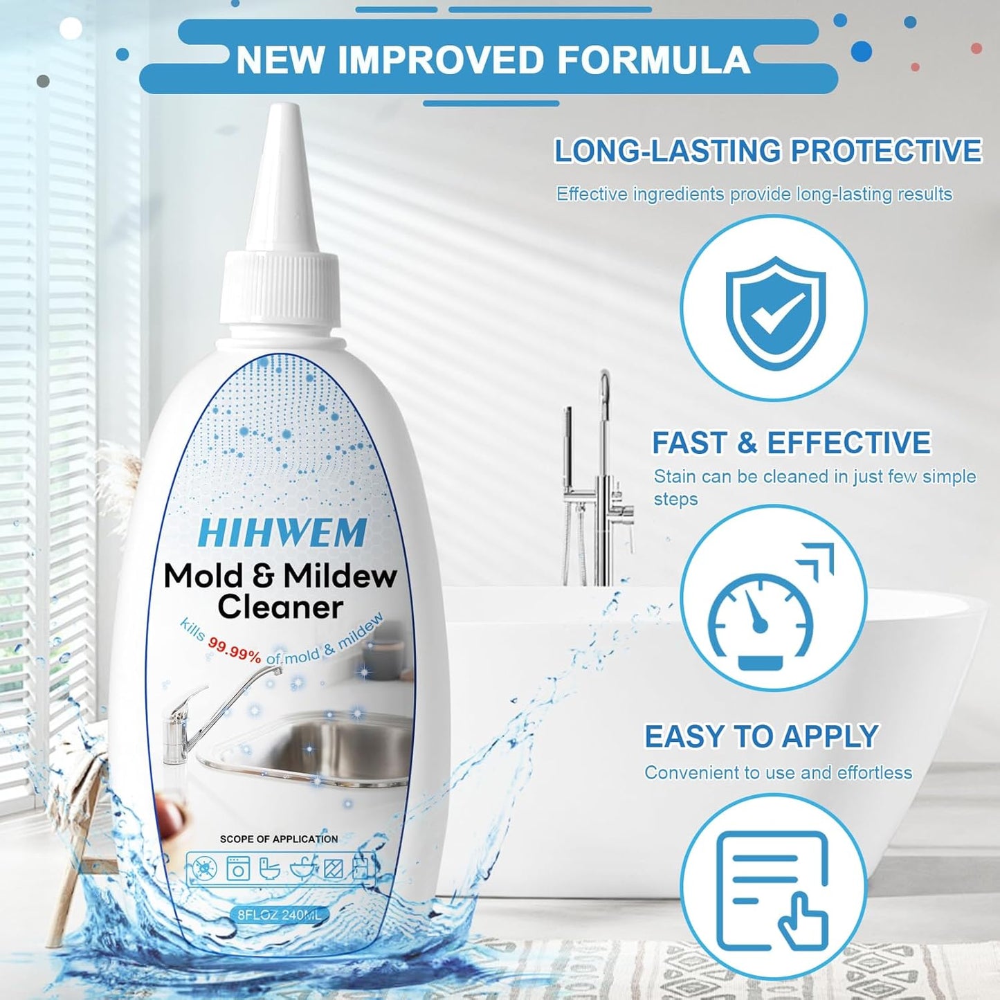 HIHWEM Mold Mildew Remover Gel Washing Machine Cleaner Grout Cleaner Household Stain Remover Gel for Home Sink Kitchen Showers 8 fl.oz