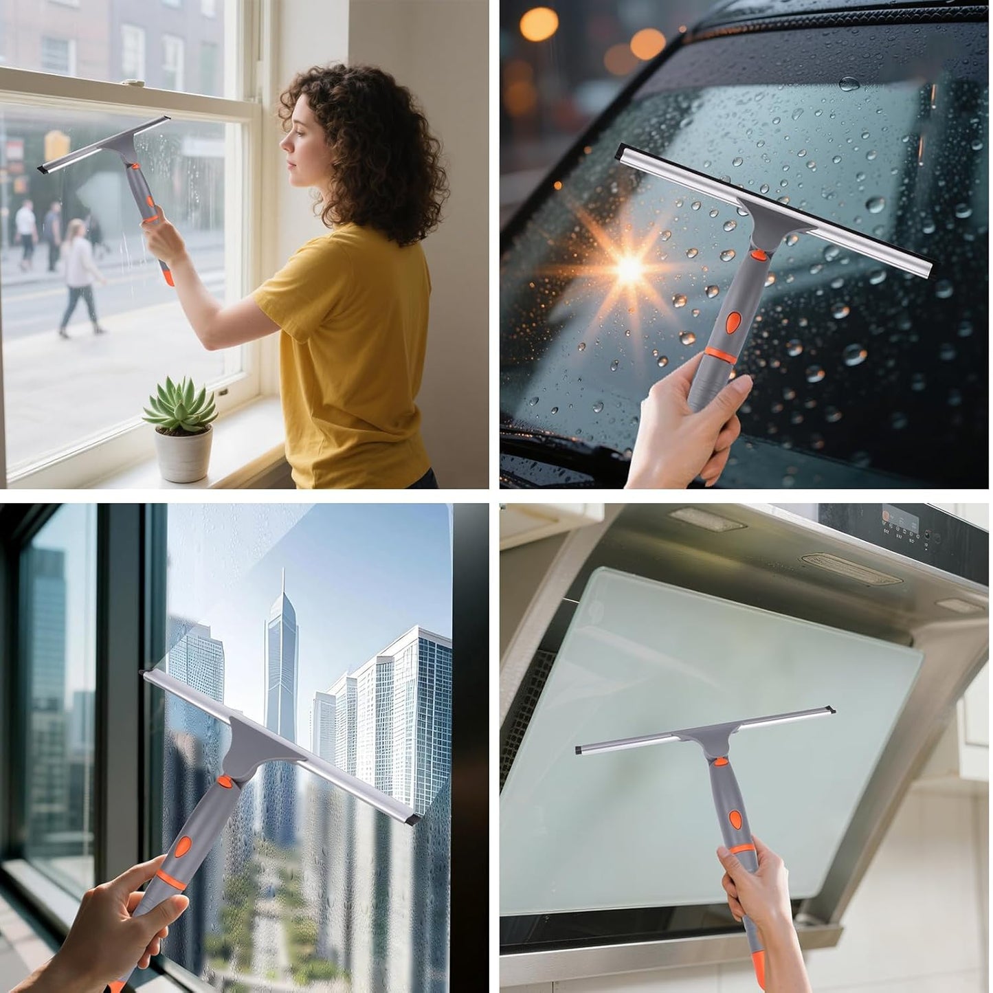 All Purpose 10 inch Shower Squeegee with 2pcs Rubber Wiper Blade Window Squeegee Soft Safe to Clean Shower Door Bathroom Car Windshield Glass Mirrors