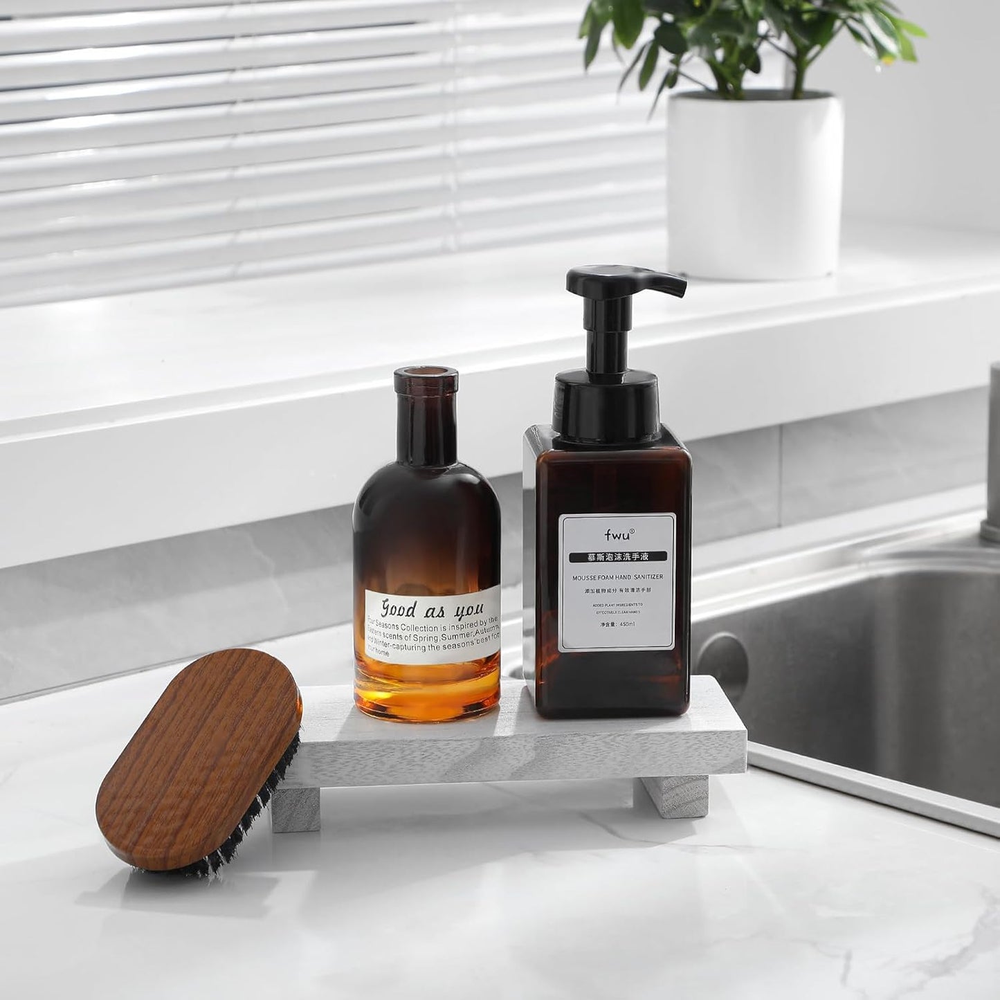 zoocatia Small Wood Tray Pedestal Stand Farmhouse Bathroom Decor Decorative Wooden Riser Kitchen Soap Dish Holder for Vanity, Counter, Sink, 9" x 5.9" - Black