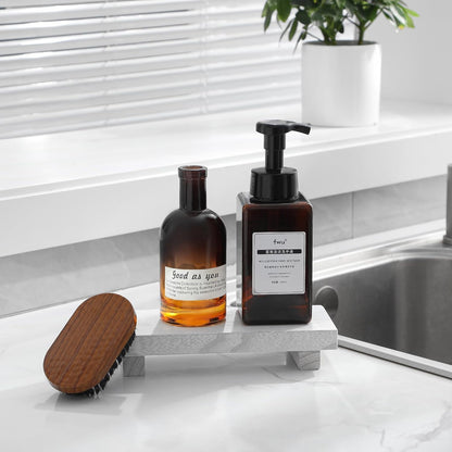 zoocatia Small Wood Tray Pedestal Stand Farmhouse Bathroom Decor Decorative Wooden Riser Kitchen Soap Dish Holder for Vanity, Counter, Sink, 9" x 5.9" - Black