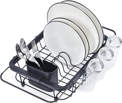 TOOLF Expandable Sink Caddy with Dish Towel Bar, Adjustable Over-The-Sink Organizer for Kitchen, Rustproof Sponge Holder and Drying Rack