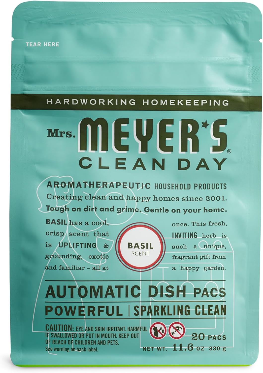 MRS. MEYER'S CLEAN DAY Automatic Dishwasher Pods, Lemon Verbena, 20 Count