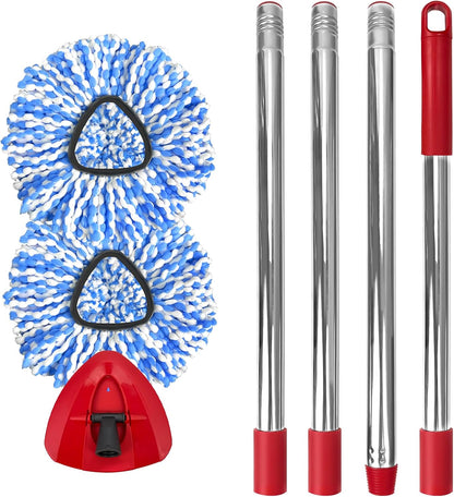 Nuorest Spin Mop Replacement Set for O-Ceda EasyWring 1-Tank System, Includes 2 Mop Head Replacement, 1 Mop Handle (30-58in Adjustable 4-Section Pole), 1 Spin Base