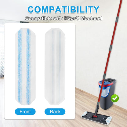 Mop Replacement Pads for Ocedar H2prO Flat Mop System, Mop Handle Mop Refills for O-Cedar H2pro Flat Mop System, Include 4 Pack Mop Pads and 4-Section Mop Handle for Ocedar H2 Pro Mop