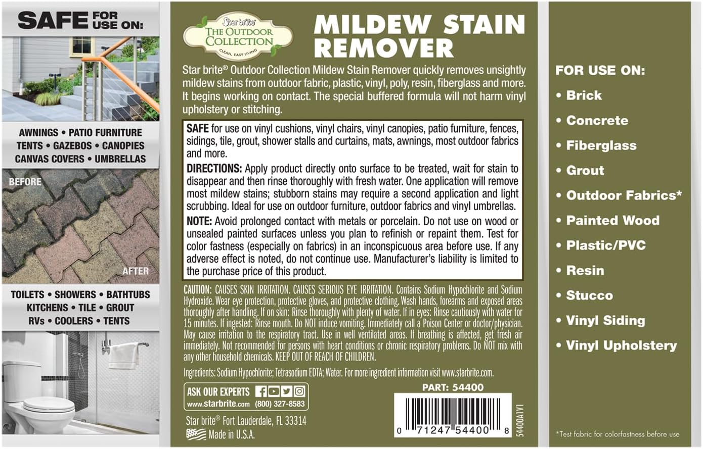 STAR BRITE Outdoor Collection All Surface Mold Stain & Mildew Stain Remover Spray - Cleans & Removes Stains on Contact - 32 OZ Spray (054432)