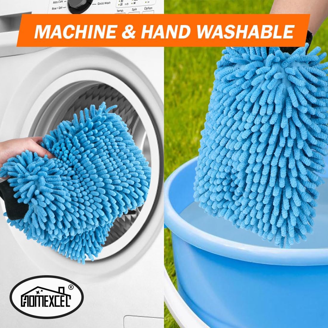 HOMEXCEL Car Wash Mitt, 2PK Chenille Microfiber Wash Mitt, Scratch-Free & Lint-Free, Rich Foam, Highly Absorbent, Double Sided, Perfect for Car Washing and Detailing, 10.2" x 6.7 ", Grey