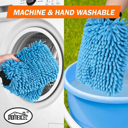 HOMEXCEL Car Wash Mitt, 2PK Chenille Microfiber Wash Mitt, Scratch-Free & Lint-Free, Rich Foam, Highly Absorbent, Double Sided, Perfect for Car Washing and Detailing, 10.2" x 6.7 ", Grey