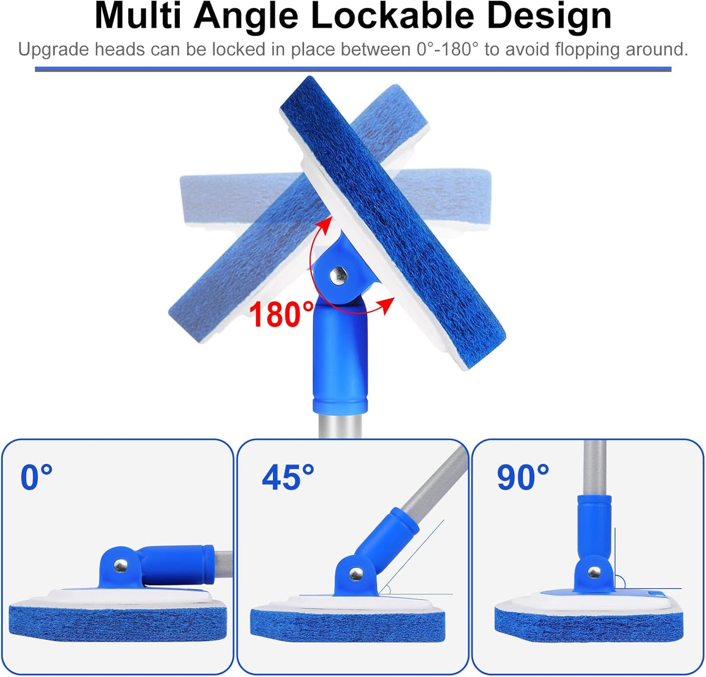 Lalafancy Bathroom Scrubber with Extendable Long Handle 50'' -3-in-1 Tub and Tile Cleaning Brush Interchangeable Head Attachment Shower Scrubber for Cleaning Bathroom Shower Bathtub Floor